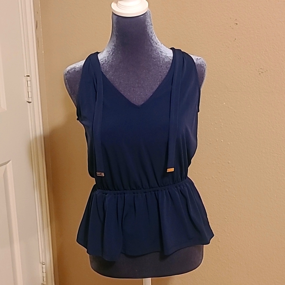 Michael Kors Sleeveless V Neck Top with Cinched Waistband